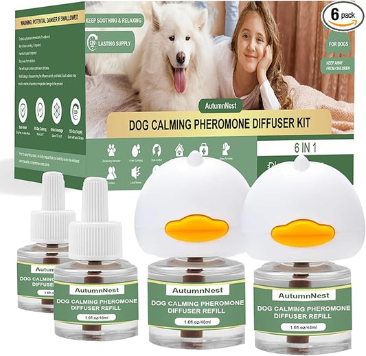 Dog Pheromone Calming Diffuser Kit, Calming Diffuser for Dog (2 Plug-Ins & 4×48ml Refills) for Stress Support, Helps Reduce Barking & Aggression, 120-Day Supply (Non-Toxic, Safe & Inedible)