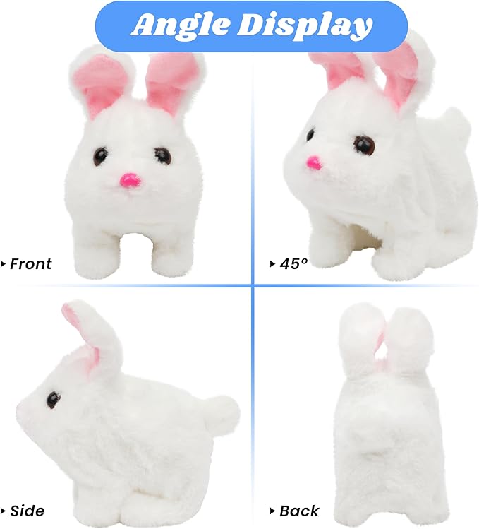 Hopearl Hopping Chubby Rabbit Interactive Electronic Pet Plush Bunny Toy with Sounds and Movements Animated Walking Wiggle Ears Twitch Nose Gifts for Toddlers Birthday, White, 7''