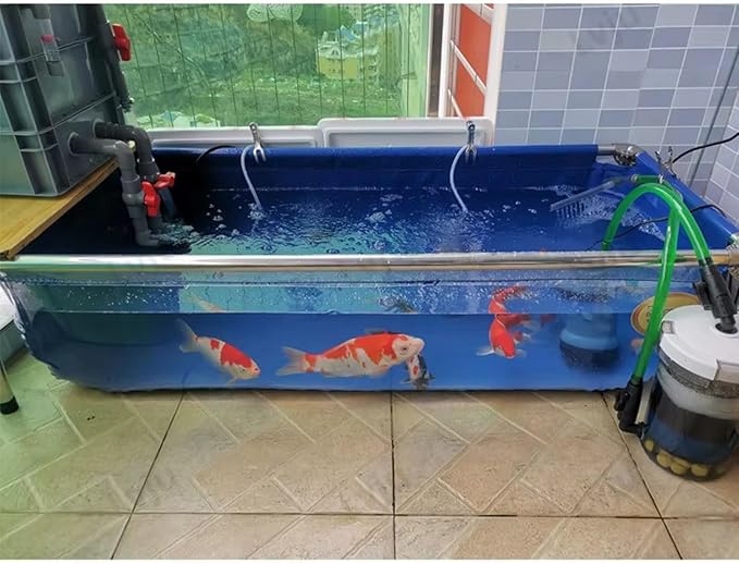 Koi Pond with Window, Canvas Fish Pond, Stainless Steel One Side Clear Fish Tank Steel Frame Large Aquarium for Fish and Turtle Farming, Easy Assembly (L19.68xW15.75xH11.81 inch)