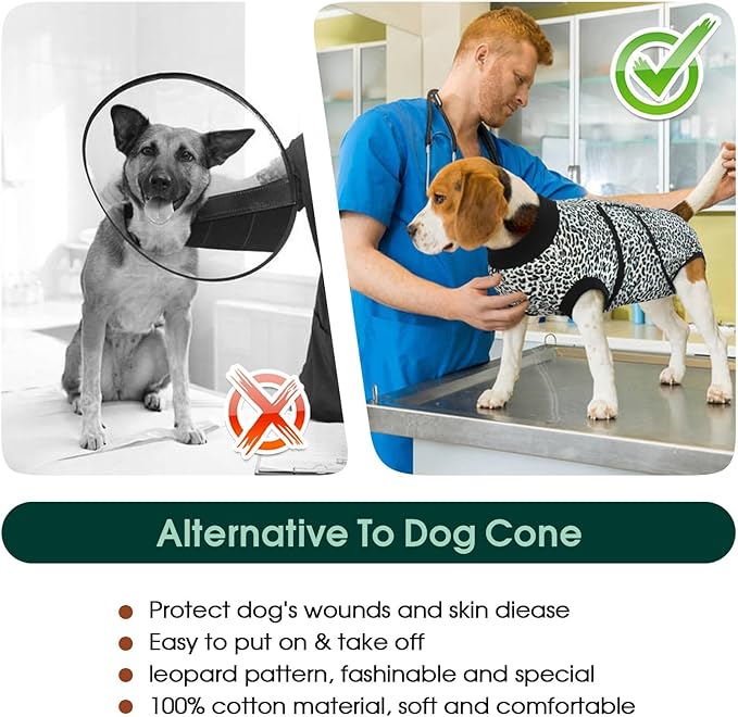 Kuoser Recovery Suit for Dogs, Comfy Dog Recovery Suit Female Doggie Onesie for Surgery, Post-Op Onesie for Female & Male Dogs, Soft Protective Wear, BlueLeopard XXL