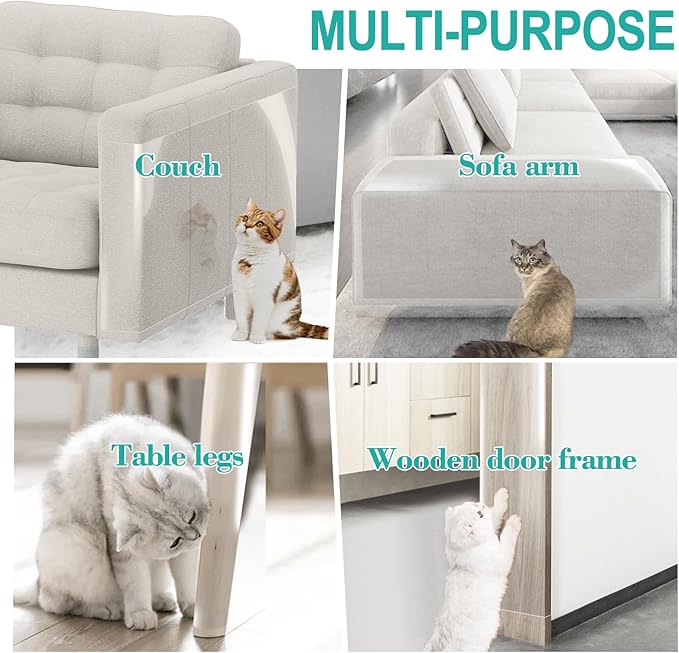 [Thicken Vinyl] Anti Cat Scratch Furniture Protector, Single-Sided Sticky Couch Protector for Cats, Flexible Couch Corner Guard Under Cats Claw, Cat Scratch Deterrent Tape-(160" x 12.4")