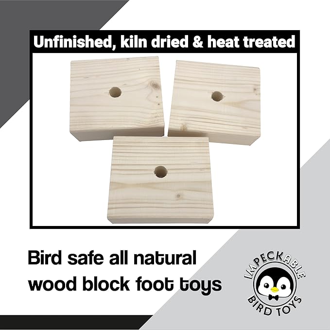 3007 Block Type 7 Chunky Square 3-Pack Wooden Parts for Parrot Cage Toys Cockatoos Macaws Conures Chew Bird Playground Foraging African Grey