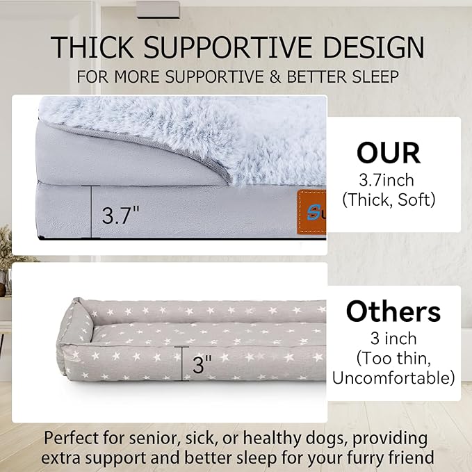 Orthopedic Dog Bed with Memory Foam - Luxurious Plush Surface, Removable & Washable Cover, Non-Slip Bottom, Dog Sizes (X-Large)