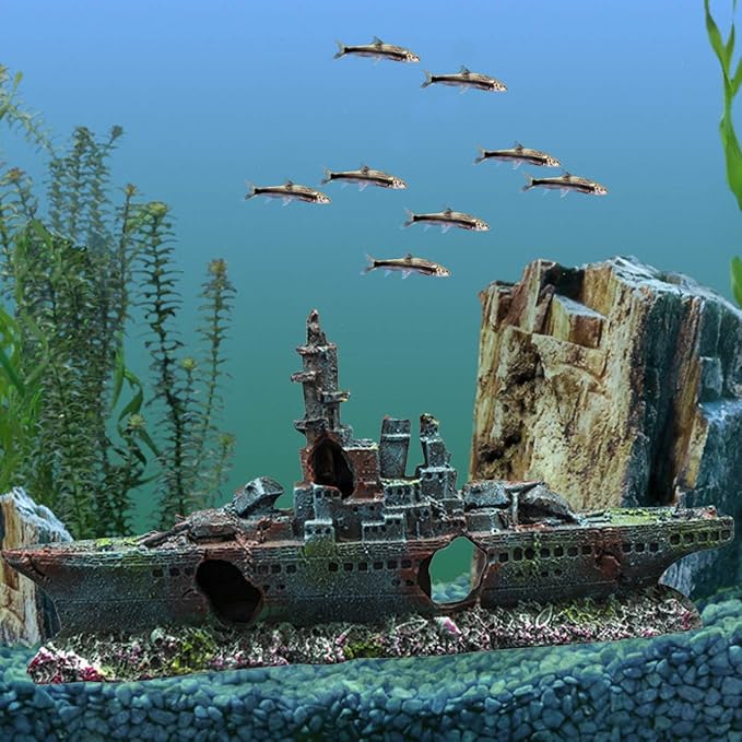 Fish Tank Decoration Moss Rockery Stone Plants Wood Ruins Landscaping Turtle Tank Decoration Fish Shrimp Shelter (Shipwreck)