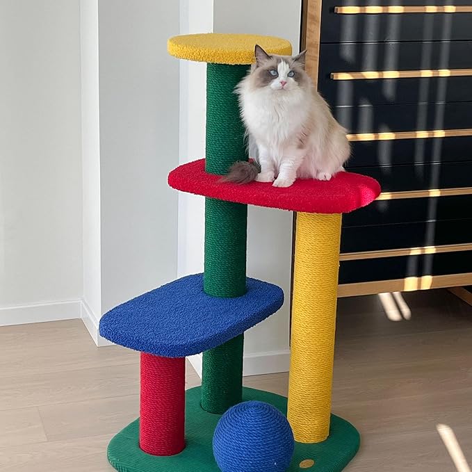 VETRESKA 38.6" Multi-Level Cat Tower, Cat Tree with Platform, Sisal Scratching Posts and Scratch Ball, Indoor Cats Furniture Activity Center for Large Cats Kittens