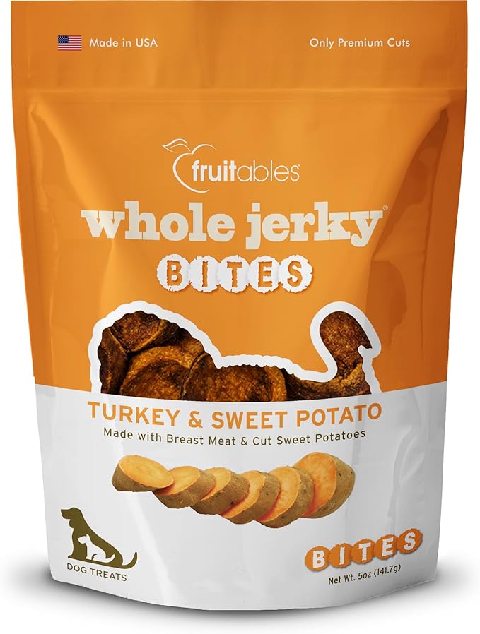 Fruitables Small Dog Treats – Whole Jerky Bites – Healthy Treats – Turkey & Sweet Potato Flavor – 5 Ounces