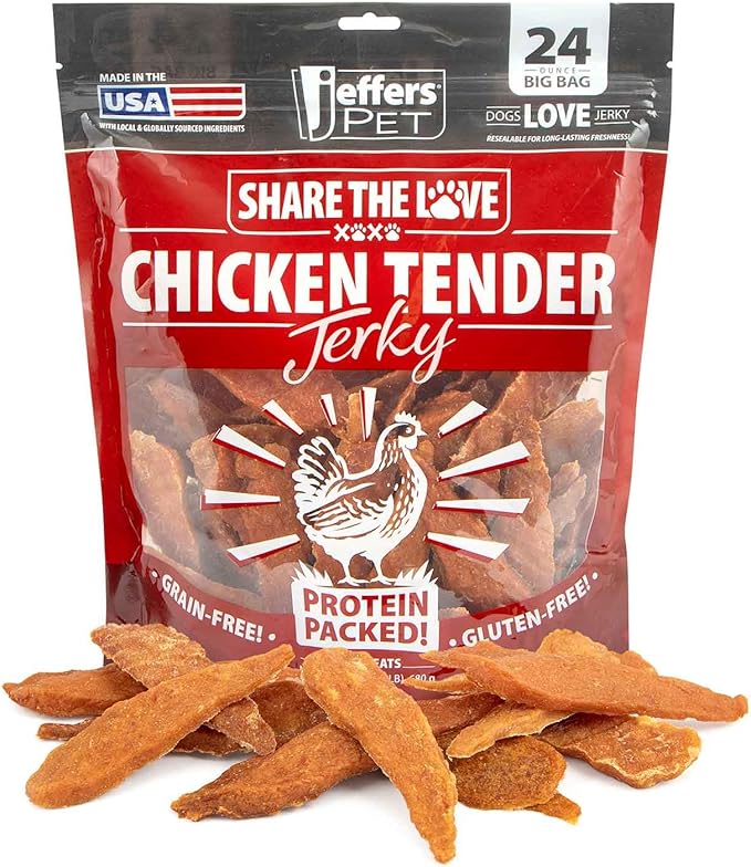 Jeffers Pet Chicken Jerky Dog Treats 24 oz – Chicken Breast Tenders for Small & Large Dogs, Natural High Protein Grain Free Snacks for Training or Chewing, USA Made, Limited Ingredient Soft Strips