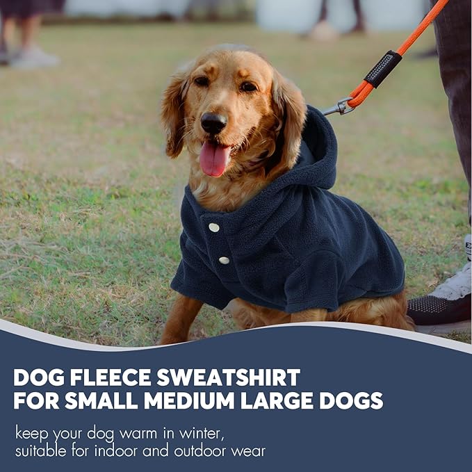 IDOMIK Dog Hoodie Sweater with Leash Hole, Warm Dog Fleece Sweater with Hood, Soft Pullover Dogs Fleece Vest for Fall Winter, Pet Sweatshirt Clothes for Poodle French Bulldog Labrador,Blue,S