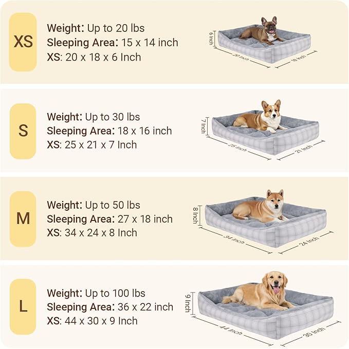 MIHIKK Rectangle Dog Beds for Small Medium Dogs & Cats, Orthopedic Sleeping Pet Bed for Couch with Durable Puppy Cuddler and Anti-Slip Bottom Machine Washable 25 * 21 Inch (Gray)