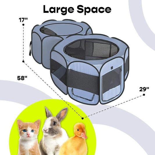 EighteenTek Small Animals Playpen Pop up Small Pet Cage Enclosure Tent Chick Run Brooder Coop Foldable Kennel for Kitten Ferret Puppy Guinea Pig Rabbit Hamster Chinchillas(No Divider, Unified Space)