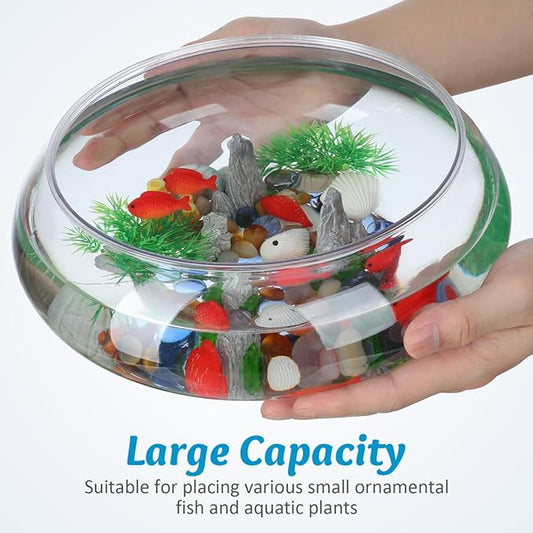 Clear Fish Bowl Vase Bubble, 2pcs Terrarium Fish Bowl Round Shallow Planter Desktop Goldfish Tank Hydroponic Planter Plastic Aquatic Plant Pot Daffodil Pot (2800ml)