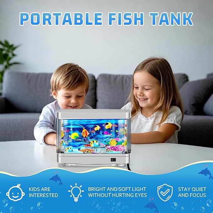 7CDXD Fake Fish Tank,Artificial Aquarium Decorations,Fake Aquarium Decor,Artificial Tropical Fish Decorative,Virtual Ocean Moving Fish lamp for Bedroom Office Décor,Gift for Kids and Cat