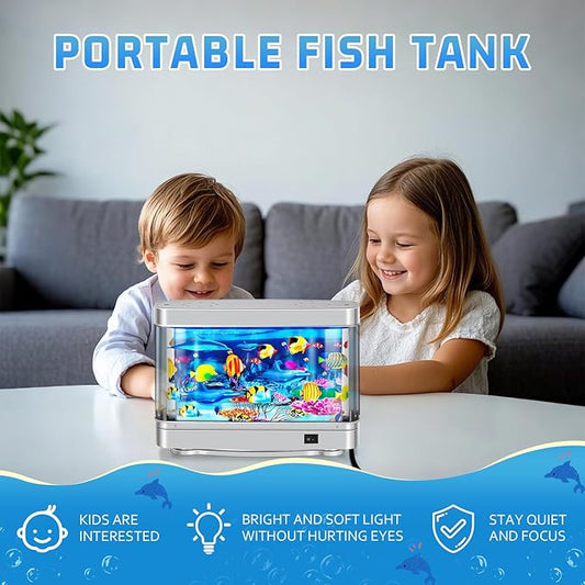 7CDXD Fake Fish Tank,Artificial Aquarium Decorations,Fake Aquarium Decor,Artificial Tropical Fish Decorative,Virtual Ocean Moving Fish lamp for Bedroom Office Décor,Gift for Kids and Cat