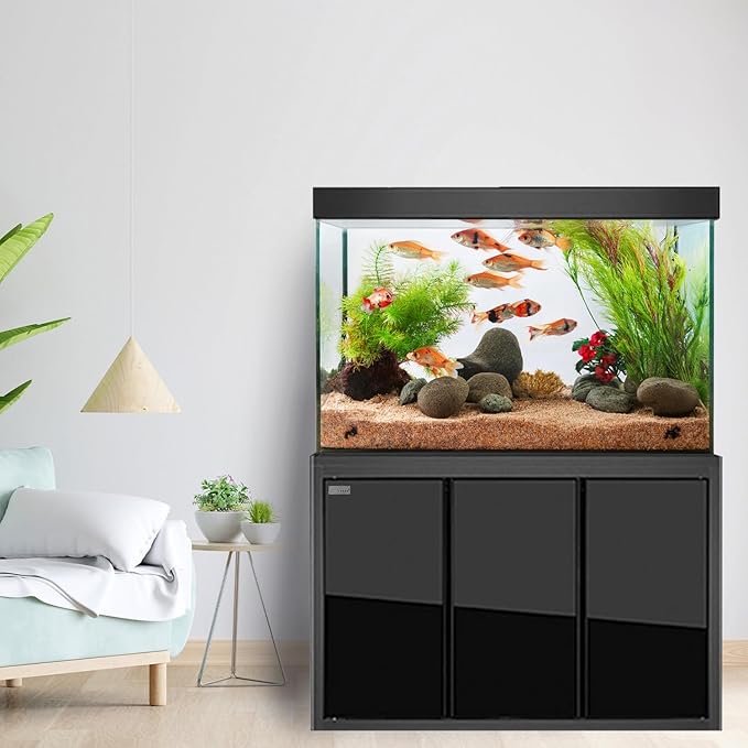 Premium Aquarium | 135 Gallon Tempered Transparent Glass with LED Light, Complete Fish Tank, Black