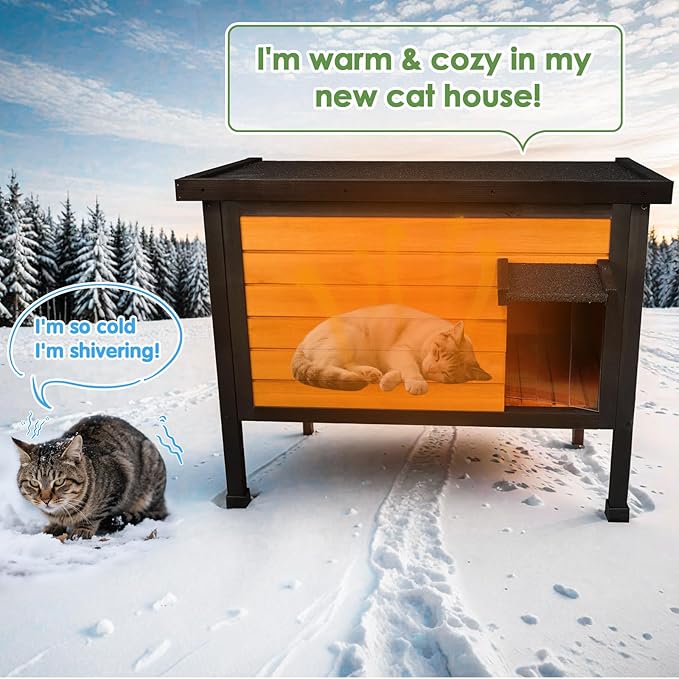 Outdoor Insulated Cat House for Stray Cats Weatherproof Shelter with Openable Asphalt Roof and Escape Door