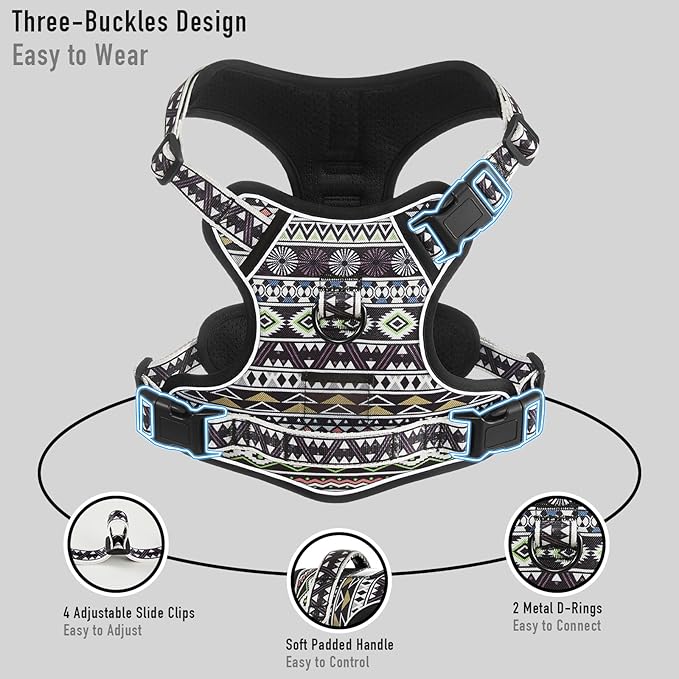 Dog Harness Medium Sized Dog, No Pull Pet Harness, Adjustable Dog Vest for Easy Walking, Breathable Oxford Material, Reflective Strips with Metal Front Clip Control, Black M