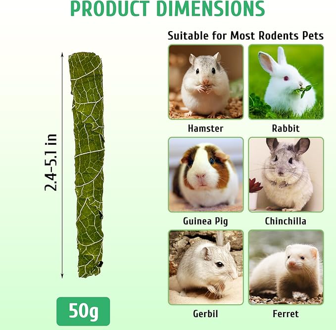 Fhiny Rabbit Chew Toys, 50g Natural Mulberry Leaf Crispy Rolls Small Animal Molar Snacks Chinchilla Sticks Guinea Pig Chews for Teeth Dental Care for Bunny Guinea Pig Chinchilla Hamster Gerbil