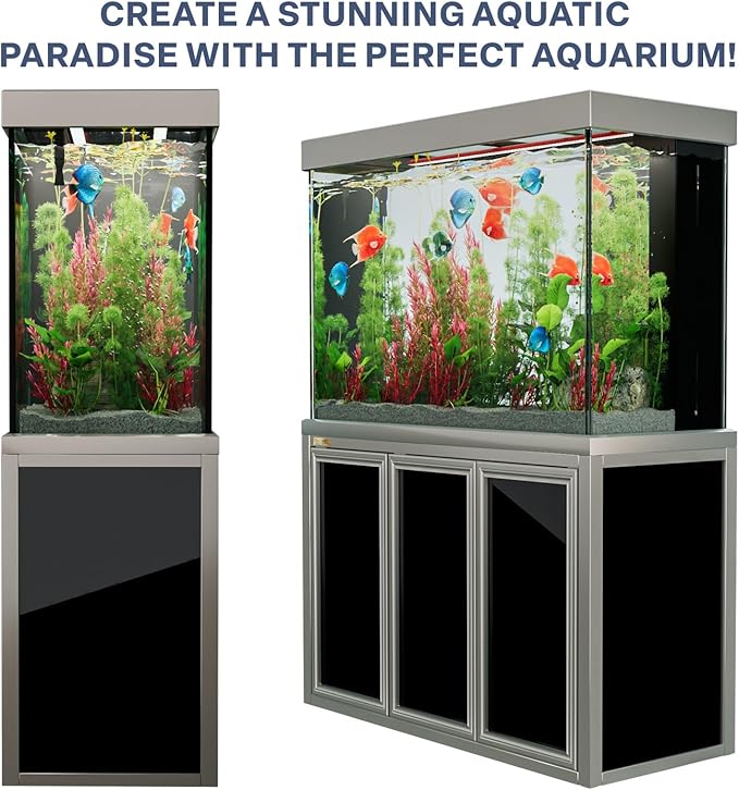 Silver Edition 145 Gallon Fish Tank Premium Tempered Ultra Clear Glass Complete Aquarium Setup