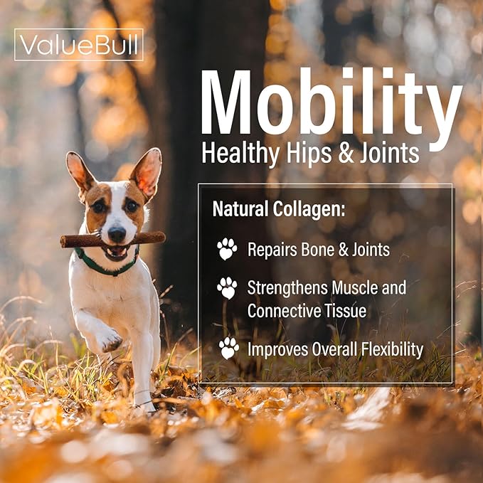 ValueBull Collagen Sticks for Dogs, 6 Inch Jumbo Chews, Natural Long-Lasting Dog Treats, 200 Count Bulk Pack - Supports Joints, Skin & Coat with Chondroitin & Glucosamine