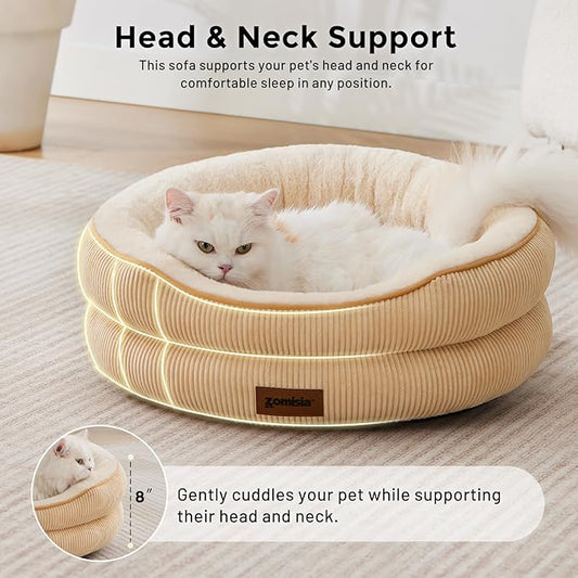 Heated Cat Bed Indoor - Adiustable Temperature Pet Heating Bed with Timer and Chew Resistant Cord, Washable Puppy Bed with Non-Slip Bottom, 21" x 21" x 8", Blue