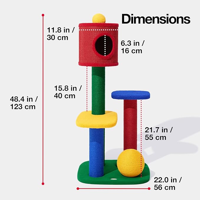 VETRESKA 48.4" Cat Tower, Multi-Level Cat Tree with Semi-Enclosed Sisal Cave, Sisal Scratching Posts and Cat Rest Platform, Indoor Cats Furniture Activity Center for Large Cats Kittens