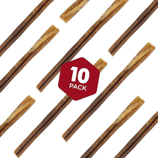 Best Bully Sticks Thick 12 Inch Bully Sticks - 10 Count (Pack of 1) - Natural, Grass-Fed, Single Ingredient, Grain and Rawhide Free, Ideal for Large Dogs