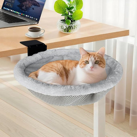 L&W BROS.Cat Desk Bed – Supports Up to 50 lbs, Removable Machine-Washable Plush Cover, Comfortable Cat Perch for Indoor, Space-Saving Foldable Design Cat Bed for Gaming Desks, Home Office