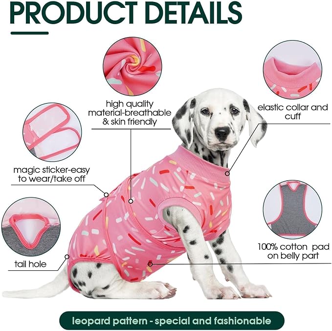 Kuoser Dog Recovery Suit Female, Dog Recovery Suit Female Doggie Onesie for Surgery, Post-Op Onesie for Female & Male Dogs, Soft Protective Wear, PinkRibbon L