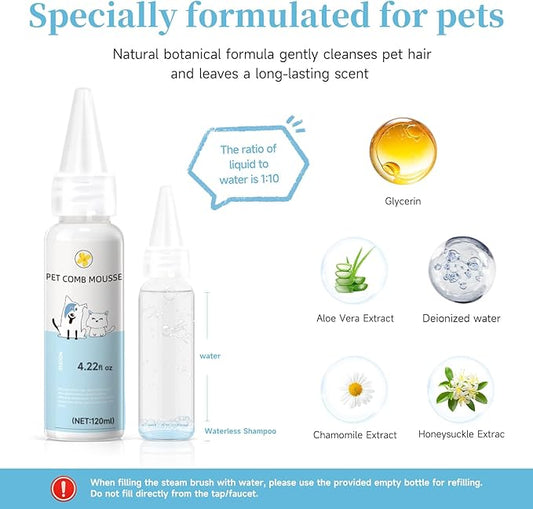 Pet Steam Brush for Dogs & Cats with Shampoo – 3-in-1 Grooming Spray Comb, Mist Massage & Defur Function, Water Spritz Deshedding Tool for Long/Short Hair, Indoor Pets (Puffease Cepillo de Vapor)