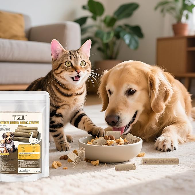 Freeze Dried Duck Stick Cat Treats, High Protein Healthy Treats for Cats & Dogs, Natural Teeth Cleaning Snacks, Gluten& Grain Free (50g)