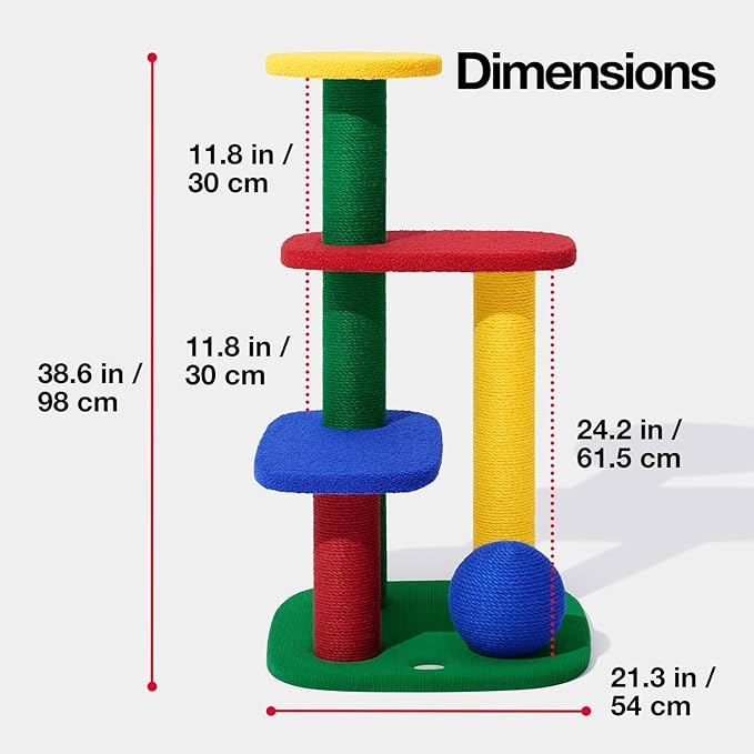 VETRESKA 38.6" Multi-Level Cat Tower, Cat Tree with Platform, Sisal Scratching Posts and Scratch Ball, Indoor Cats Furniture Activity Center for Large Cats Kittens