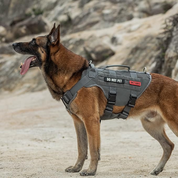 OneTigris Tactical Dog Harness for Medium Dogs No Pull Breathable Military Dog Molle Vests with Handles, Service Dogs Vest Harness for Walking Hiking Training
