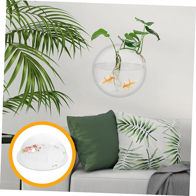 POPETPOP Fish Bowl - Wall Mounted Acrylic Transparent Mini Aquariums Betta Cups -Hanging Round Glass Bowl Vase Fish Tank Home Decor