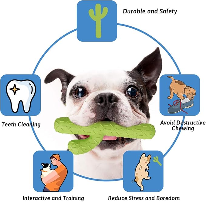 MewaJump Dog Chew Toys for Aggressive Chewers, Durable Rubber Cactus Tough Toys for Training and Cleaning Teeth, Interactive Dog Toys for Small/Medium Dog
