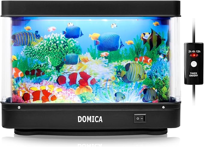 Fake Fish Tank with Moving Fish, Decorative Aquarium Lamp, Artificial Tropical Marine Tank, Sensory LED Mood Light Office Table Light, Fun Gifts