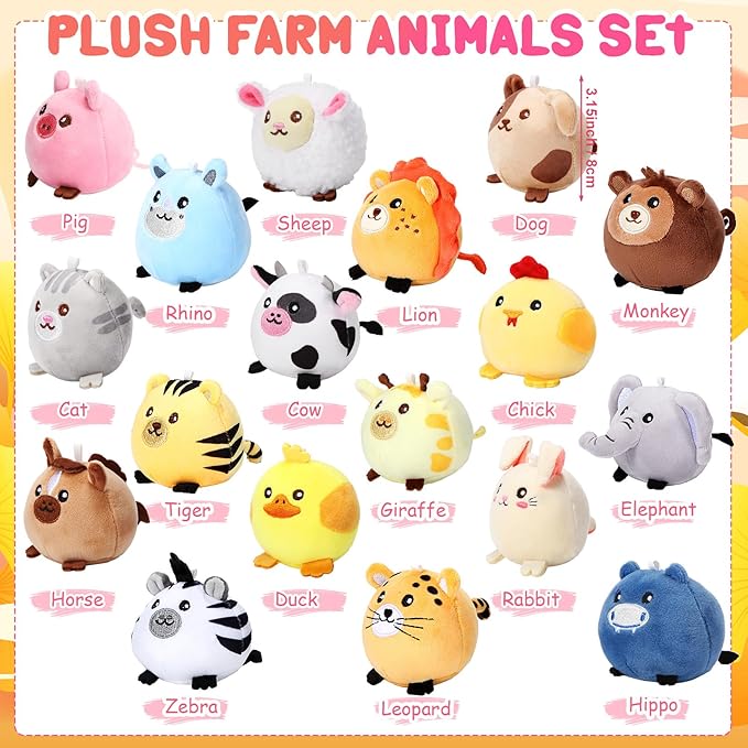 18 Pcs Mini Stuffed Animals Bulk 3.15 Inch Small Plush Forest Farm Jungle Animal Toys Keychains Set for Birthday Gifts Easter Egg Fillers Basket Stuffers School Prizes Party Favors