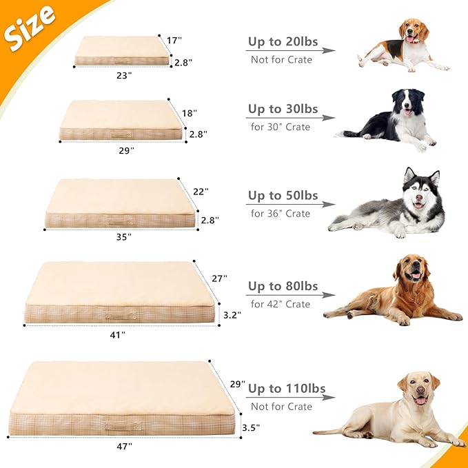MIHIKK Washable Orthopedic Dog Bed for Large Dogs, XXL Waterproof Pet Bed with Egg Crate Foam Strong Support, Machine Washable Cover & Anti-Slip Bottom & Durable Zipper 47x29(Light Brown)