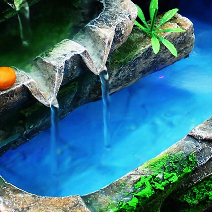 Tabletop Waterfall Fountain with Rockery, Mini Silent Indoor Ornament Desk Calming Water Fountain Desktop Simulation Resin with Atomizer LED Light for Office Bedroom Home Table Decor Multi-Layer