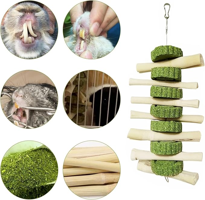 kathson Bunny Chew Toys for Teeth, Pet Snacks Molar Sweet Bamboo with Grass Cake for Hamster Chinchilla Guinea Pig Rabbit Rats(2 Packed)