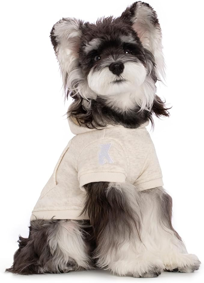 Koneseve Dog Hoodie Fleece, Cat Sweater Warm with Pocket - Soft Clothes for Daily Wear, Basic Hooded Sweatshirts, Winter Coat Clothing, Comfort Tee Shirt Fit for All Breeds Pet - Beige - L