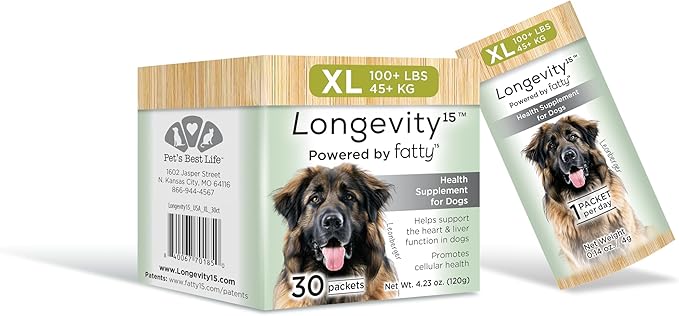 Longevity15 – C15:0 – Fatty Acid Health Supplement for Dogs – Healthy Pet Supplies – for Extra Large Dogs, 1 Pack