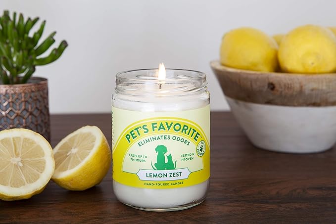 Pet's Favorite Pet Odor Candle, Clean Burning, Long Lasting Scented Candles with a Cotton Wick. (Lemon, Pack of 2)