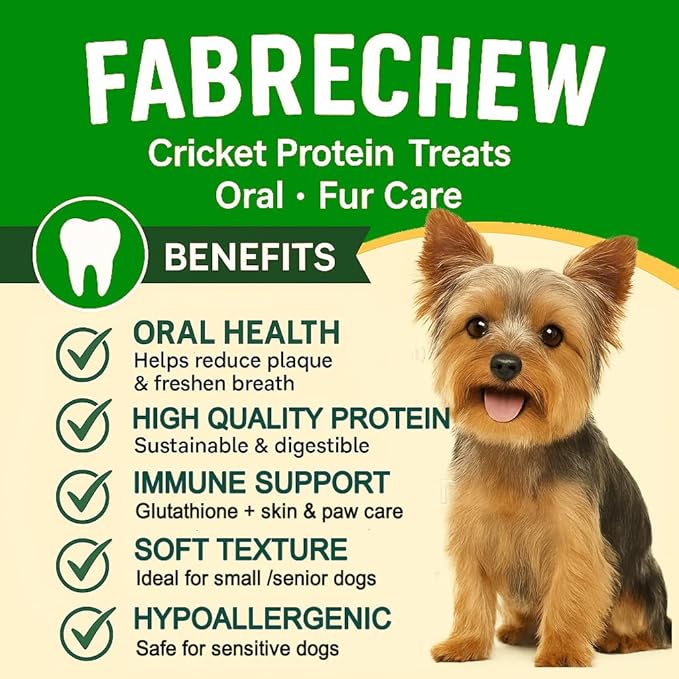 Cricket Protein Dog Treats – High-Protein Soft Dental Chews for Oral Health, Fresh Breath & Shiny Coat, Hypoallergenic, No Meat, Sensitive Dogs, Sustainable, (14 Pcs)