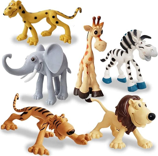 ArtCreativity Cartoon Animals Figurines for Kids - Set of 6 - Cute Cartoonish Design - Durable Plastic Play Set - Cool Storage Box - Great Gift Idea, Safari and Jungle Favors for Boys & Girls