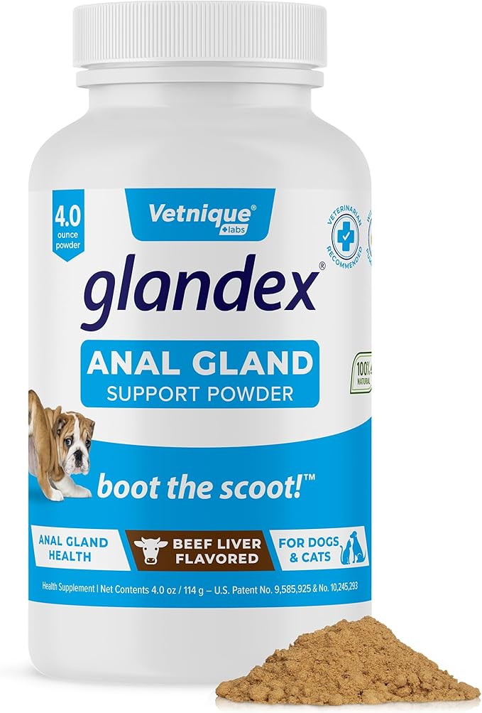 Vetnique Glandex Dog Fiber Supplement Powder for Anal Glands with Pumpkin, Digestive Enzymes & Probiotics - Vet Recommended (Regular or Advanced Strength) - Boot The Scoot (4.0oz Powder, Beef Liver)