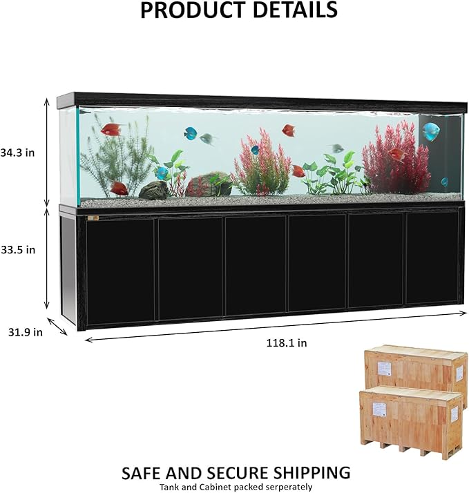 500 Gallons Tempered Glass Aquarium, Modern Rectangular Black Tank with Advanced Filtration System - Fish & Aquarium Equipment