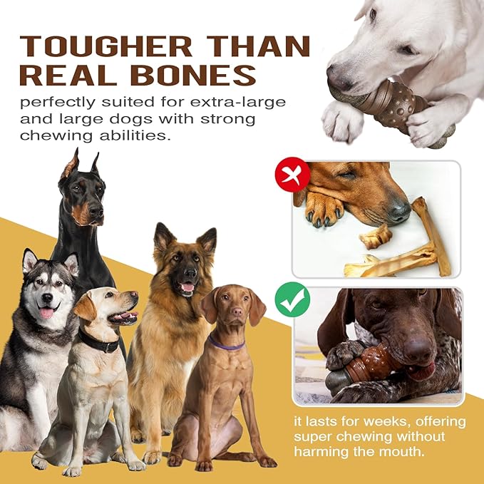 LiuMelinda Dog Chew Toys for Aggressive-Chewers - Indestructible Dog Toy for Aggressive Chewer，Tough Chew Toys for Dogs （Rubber Log-Bone）