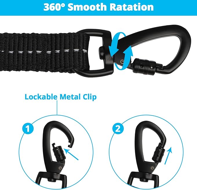 Long Dog Leash 30 FT: Heavy Duty Rope Leashes for Dogs Training with Swivel Lockable Hook Reflective Threads Bungee and Padded Handle - Dog Lead for Large Small Medium Dogs Outside Walking Hiking Blue