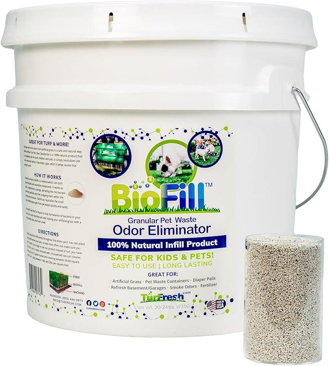 BioTurf Granular Turf Infill – Naturally Derived Turf Deodorizer for Pet Urine and Poop, Yard Odor Eliminator for Artificial Grass – Safe for Pets, Kids & Outdoor Use – 3.5 Gallon Pail