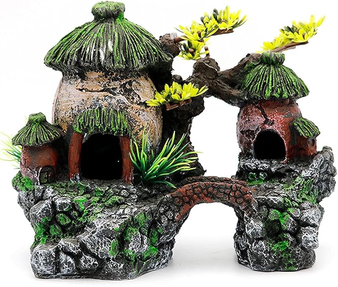 IBWell Classical Lifelike Chinese Landscape Resin Aquarium Castle Decorations Fish Tank Ornaments (House)